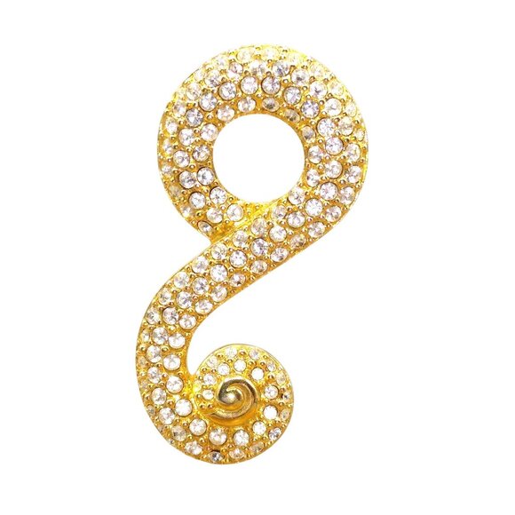 Vintage Swarovski Pave Swirl Brooch, Clear Crystals Pin with Gold Plate Setting - Picture 2 of 6